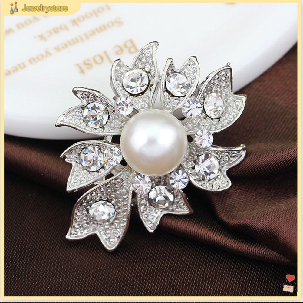 Ghim cài áo kim loại đính kim cương và ngọc trai giả thời trang cho nữ