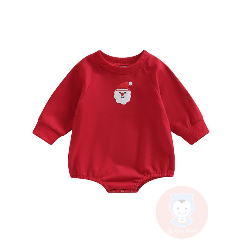 Laa6-bộ Áo Liền Quần Tay Dài Cổ Tròn In Hình Ông Già Noel / Cây Thông / Hươu Cho Bé Trai /