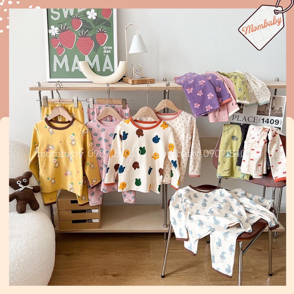 Bộ Dài Tay Hoạ Tiết Thun Cotton Co Dãn Cho Bé 8-28kg Thích Hợp Mặc Thu Đông