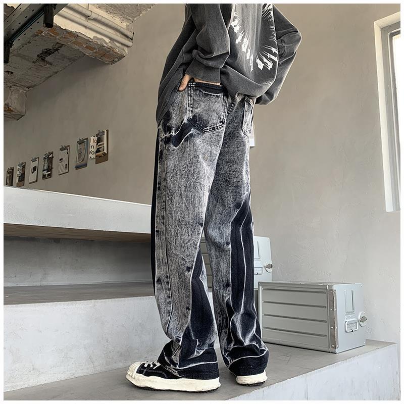 Quần Jean Nhuộm Màu Dáng Suông Rộng Phong Cách Thời Trang Retro Mỹ