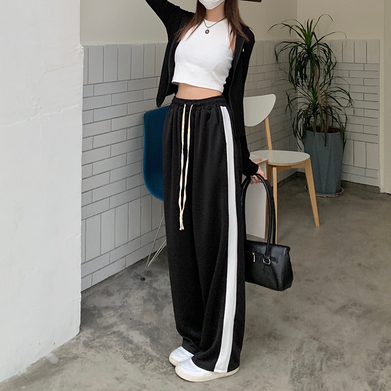 SUXI Quần Dài Thể Thao Ống Rộng Phối Dây Rút Thiết Kế Đơn Giản Dễ Phối Đồ Cho Nữ