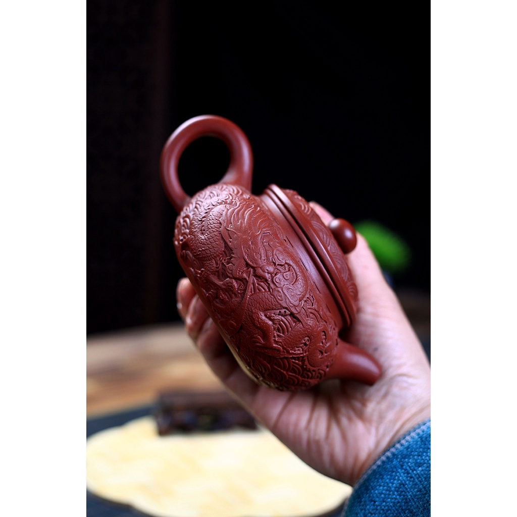 Ấm Tử Sa Nghi Hưng Phỏng Cổ Văn Long 250 ml (Đại Hồng Bào)