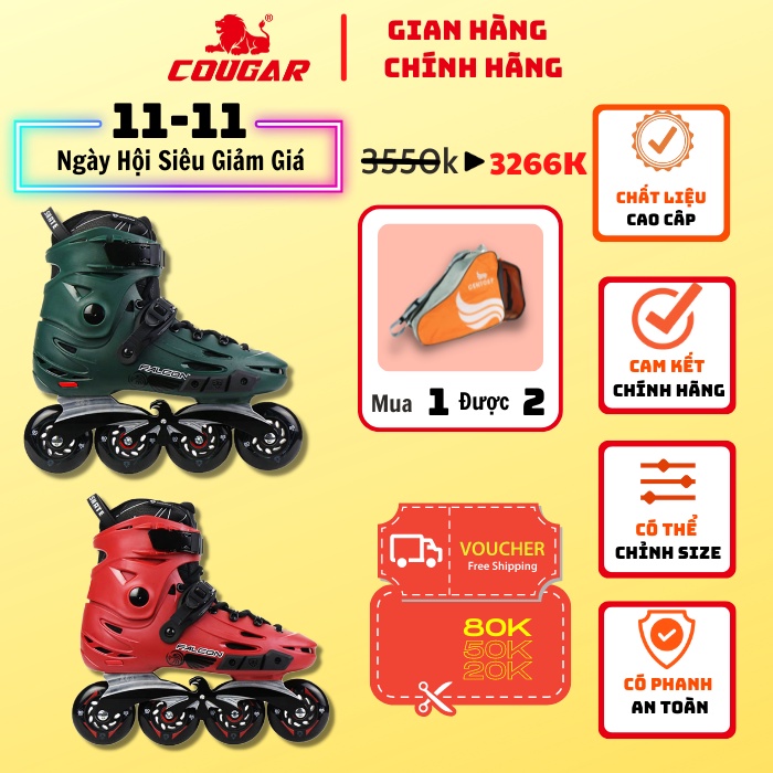 Giày Patin Cougar-Flying Eagle F6S Dành Cho Người Lớn, Tặng Kèm Túi Đựng Giày Patin Chuyên Dụng