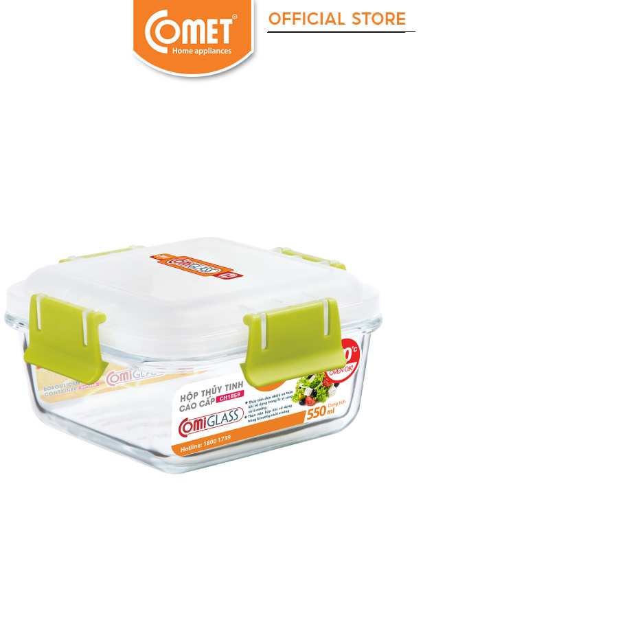 [LIFEMC11M2ADP -12% đơn 250K] Hôp đựng thực phẩm thuỷ tinh 550ml Comet CH18-59 (hộp vuông)