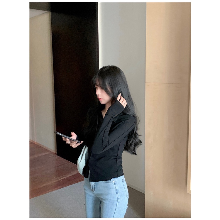 Áo Thun Tay Dài Màu Trơn Thiết Kế Xẻ Quyến Rũ