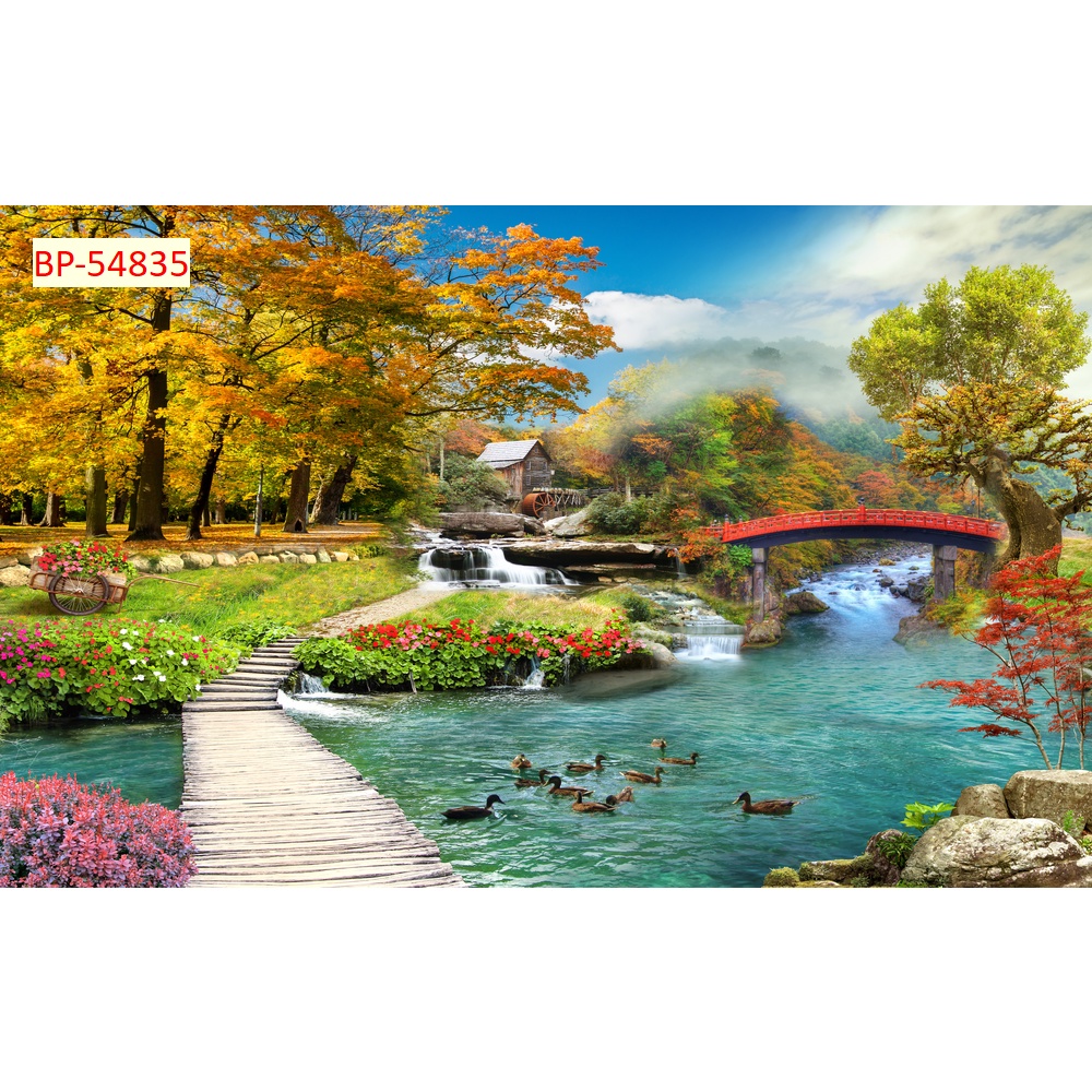 Tranh thác nước thiên nhiên tặng keo và dụng cụ dán