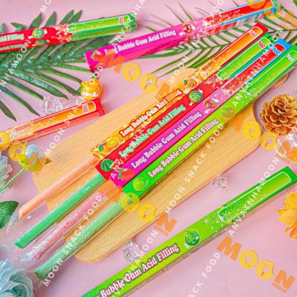 Cây kẹo mút dẻo có đường cây long bubble gum đủ vị ăn vặt paco food