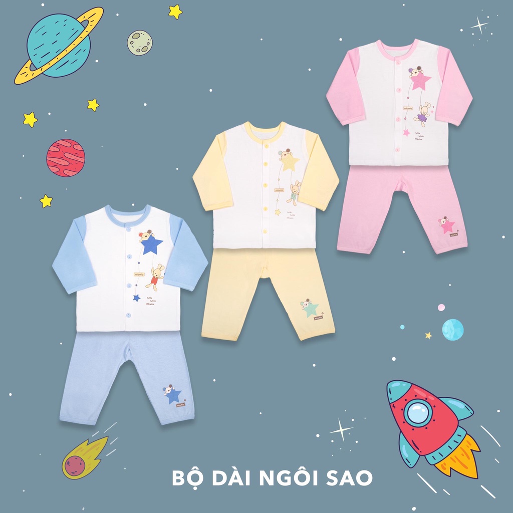 Bộ Sơ Sinh Dài Tay, Nút Giữa MIOMIO. Họa Tiết: Ngôi Sao Cho  Bé Gái Bé Trai (Từ 0 - 12 Tháng), Vải Cotton