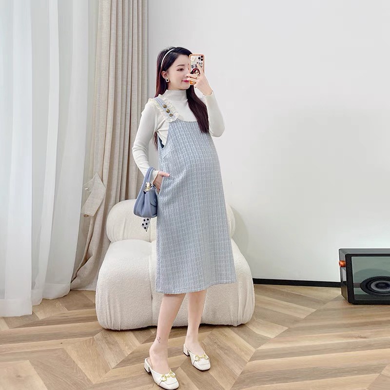 Yếm bầu thời trang công sở chất dạ đẹp thiết kế hai dây không kèm áo
