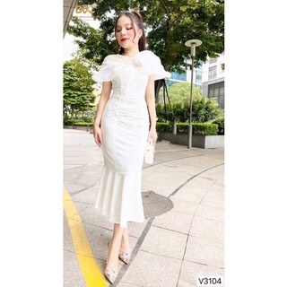 V3104 - váy body đuôi cá dự tiệc màu trắng