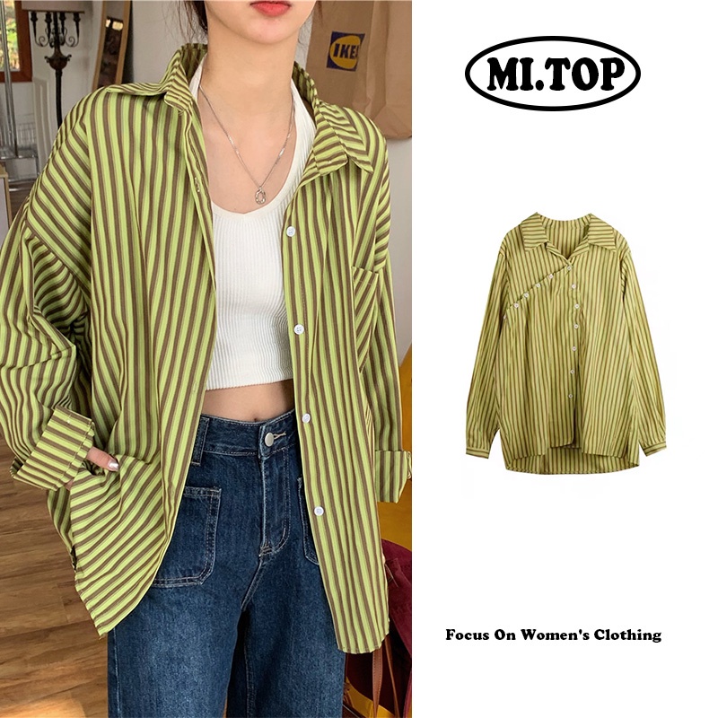 Áo Sơ Mi Dáng Rộng Kẻ Sọc Kiểu Retro Thời Trang Mùa Xuân Cho Nữ