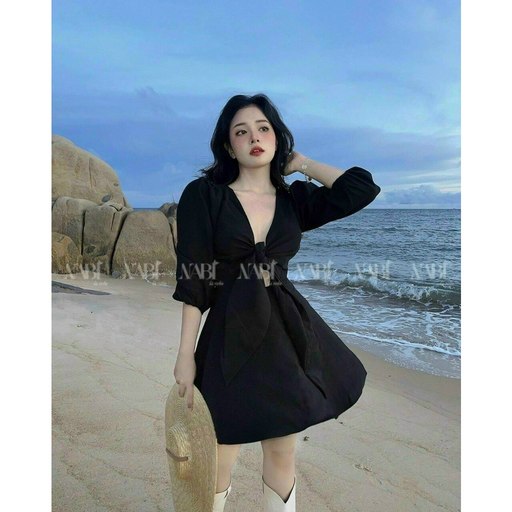 [11.11 Sale Freeship] Đầm tiểu thư nữ,đầm tay phồng thắt nơ ngực thời trang xinh xắn dành cho nữ đi chơi dạo phố mtb