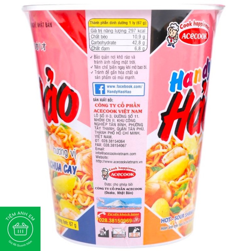 Mì Handy Hảo Hảo Chua Cay, Tôm Yum, Thịt Bằm Bí Đỏ, Lẩu Nấm Thập Cẩm Ly 66g/67g