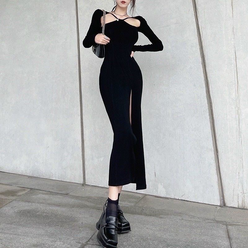 ĐẦM BODY XẺ ĐÙI KHOÉT VAI CỘT DÂY SEXY(HÀNG NHẬP QC ĐẸP) FORM ĐẸP TÔN DÁNG 3V