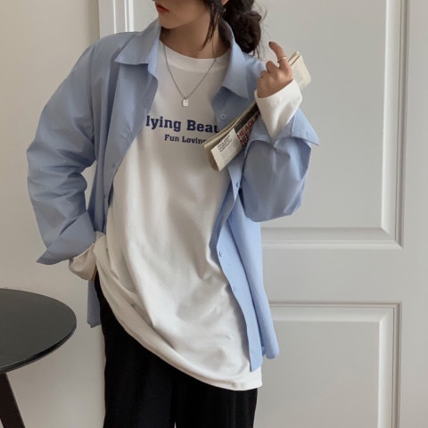 NZN Áo khoác sơ mi dài tay màu trắng nữ xuân thu phiên bản Hàn Quốc của áo sơ mi dáng rộng