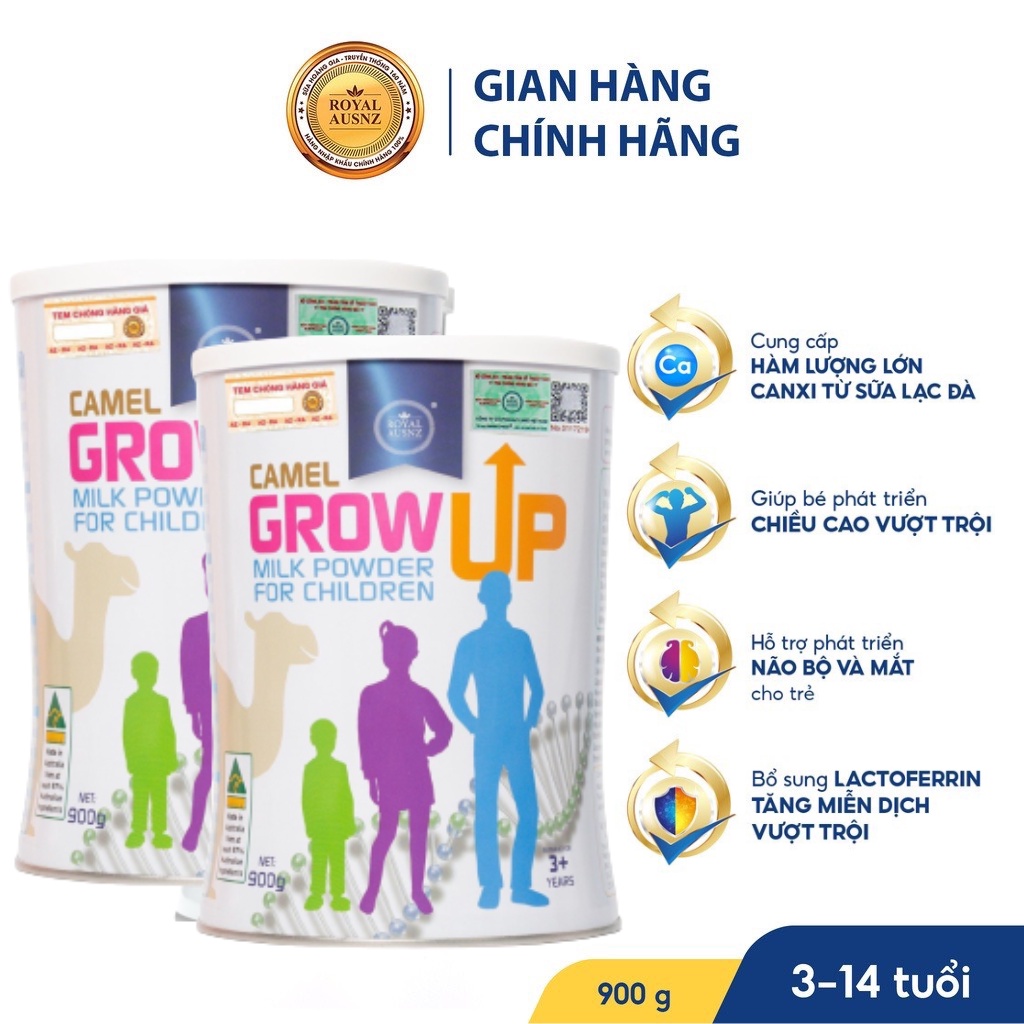 Combo 2 Hộp Sữa Lạc Đà Camel Grow Up Milk Powder ROYAL AUSNZ Tăng Trưởng Chiều Cao Cho Bé Từ 3 Tuổi 900g/hộp