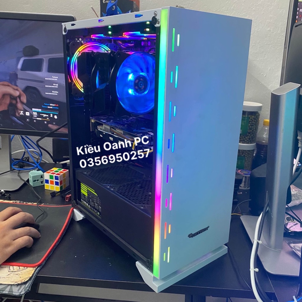 Vỏ Case  Gaming Viettech X19 Trắng, Đen Sẵn Dải LED RGB - Hàng Chính Hãng Giá Tốt