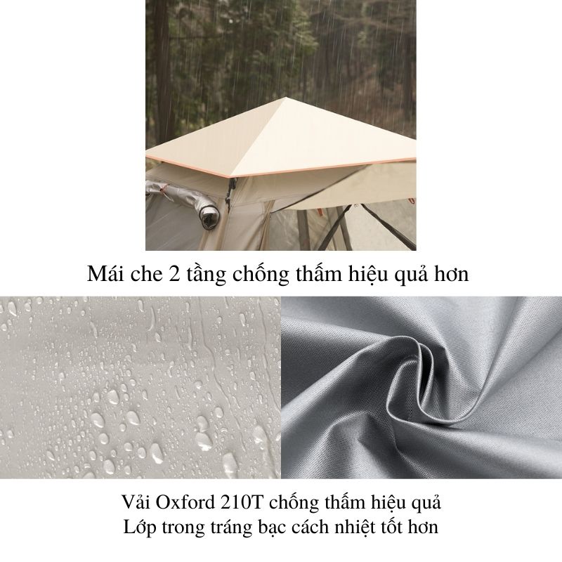 Lều cắm trại tự bung lều dã ngoại Panorama lều du lịch4-6 người màu be thông thoáng chống nước cách nhiệt vintage