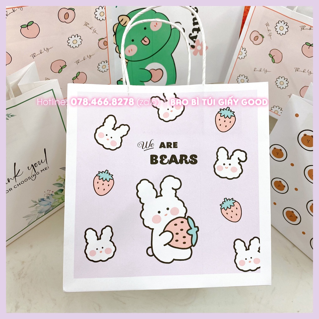 Túi quà tặng giấy kraft mẫu dễ thương đựng quà cho khách hàng, sinh nhật, mỹ phẩm, phụ kiện, gấu bông KHÔNG KÈM NƠ