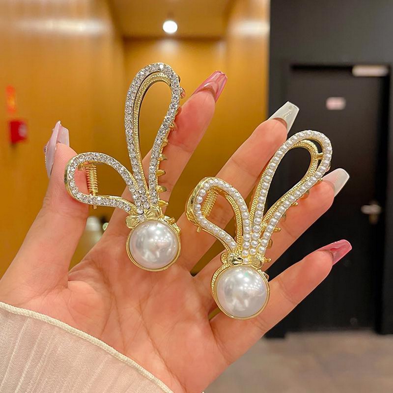 Kẹp Tóc Hình Tai Thỏ Bằng Hợp Kim Đính Ngọc Trai Phong Cách Hàn Quốc Thanh Lịch Dành Cho Nữ timetunnel