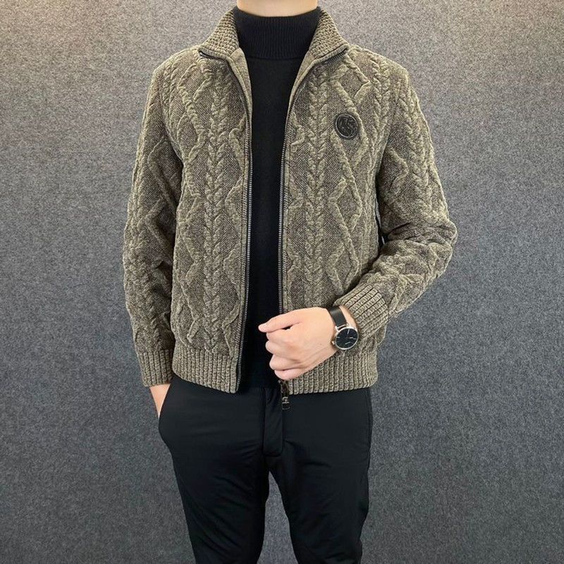 Áo Khoác Cardigan Dệt Kim Cổ Đứng Màu Trơn Thời Trang Cao Cấp Cho Nam