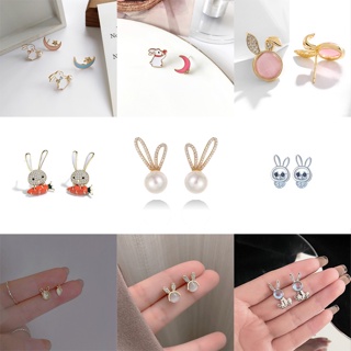 Image of Fashion Rabbit Series Opal Stud Earrings Carrot Bow Pearl Crystal Earrings Jewelry Gift for Women