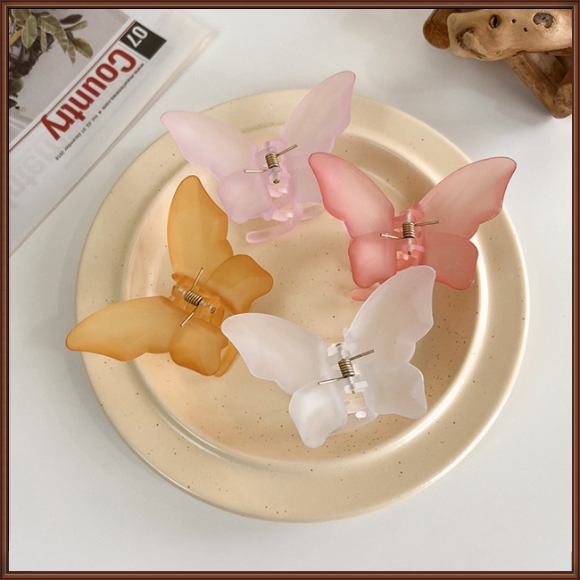 Kẹp Tóc Acrylic Màu Trơn Hình Bướm Dễ Thương Chống Trượt Cho Nữ