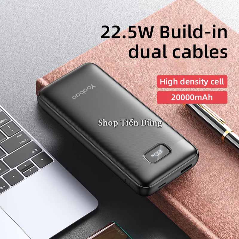 Sạc dự phòng nhanh 20w kèm dây sạc Yoobao LC5 dung lượng 20000mAh sạc nhanh PD có sẵn dây sạc, nhỏ gọn, tiện lợi