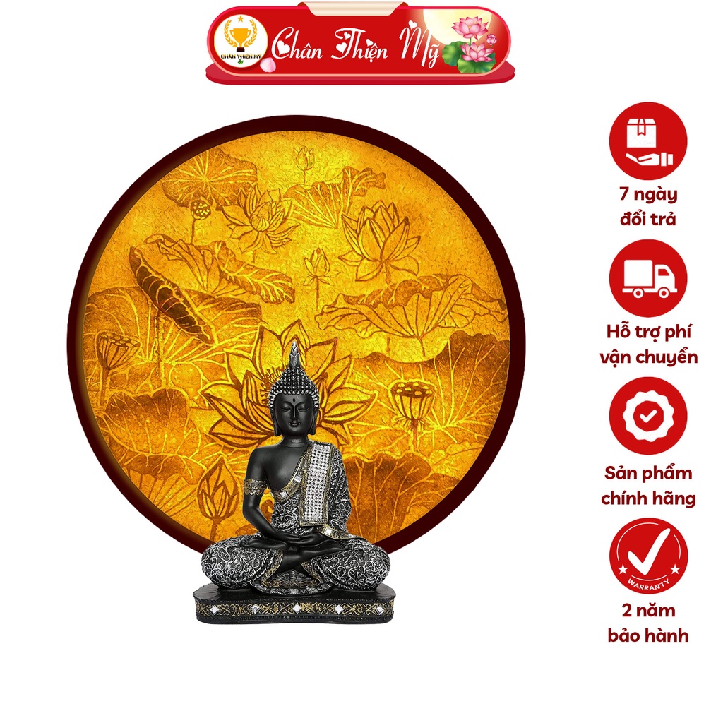 Đèn Hào Quang Hoa Sen In Tranh Trúc Chỉ CHÂN THIỆN MỸ, Tranh Treo Phòng Thờ, Trang Trí Tượng Phật TC-HQ-87