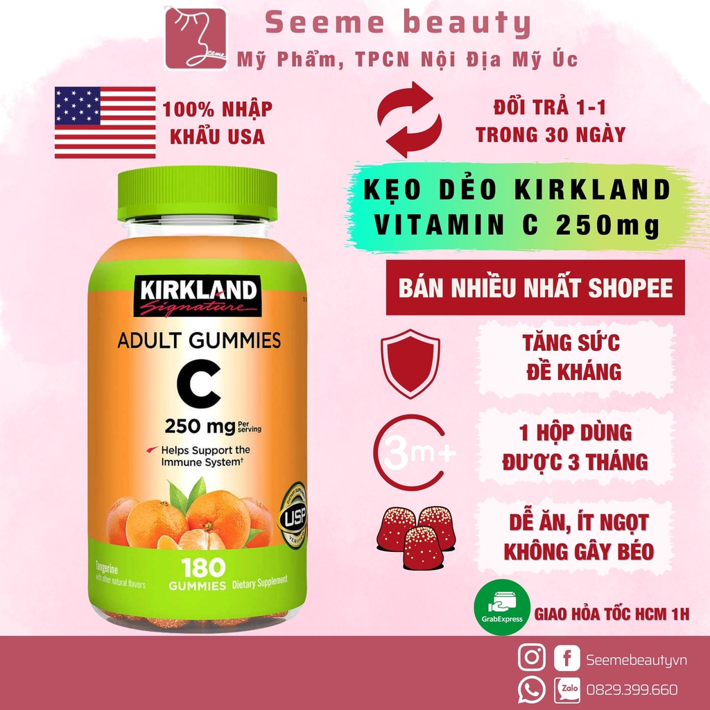 Kẹo Dẻo Vitamin C Kirkland 250 mg 180 viên Hàng Mỹ Nội Địa Chính Hãng SeeMe beauty