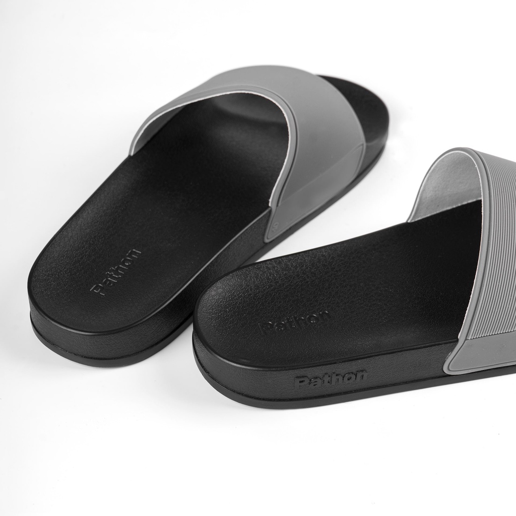 Dép nam nữ quai ngang slipper Pathon PVC đế PU đen quai xám Mẫu SD24NHAM