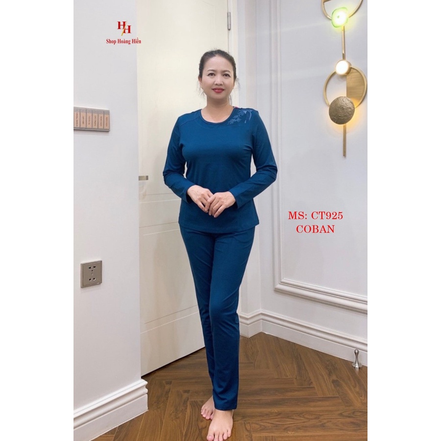Đồ bộ nữ trung niên thun cotton - Quần áo trung niên mặc nhà thu đông dài tay làm quà tặng mẹ Hifa Hoàng Hiền: CT925