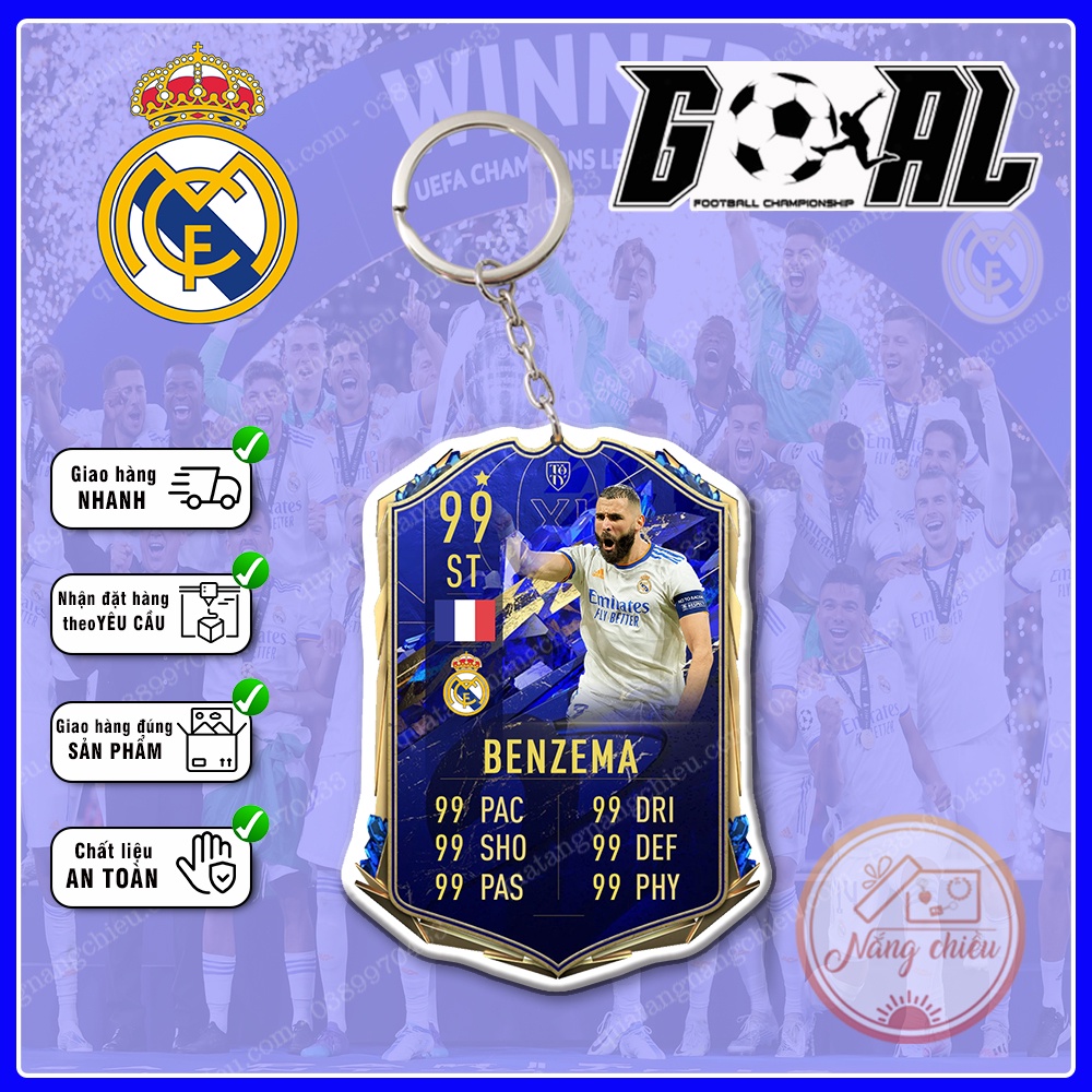 Móc khóa thẻ CLB bóng đá Real Madrid Mùa 2022-2023 - Dày In Sắc Nét 2 Mặt