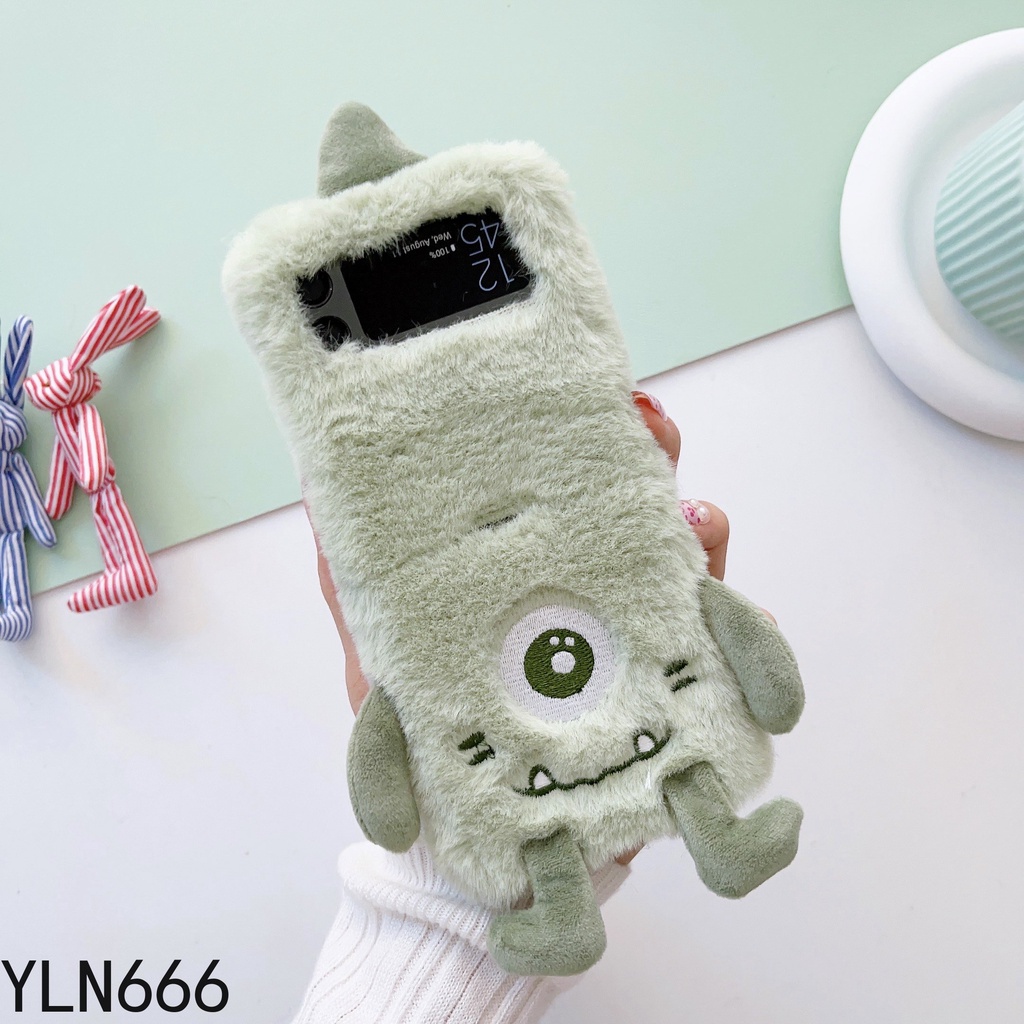 Ốp Điện Thoại Phủ Lông Hình Đôi Mắt 3D Dễ Thương Thời Trang Cho Samsung Galaxy Z Flip 4 3 2 1 5G Z Flip 5 5G