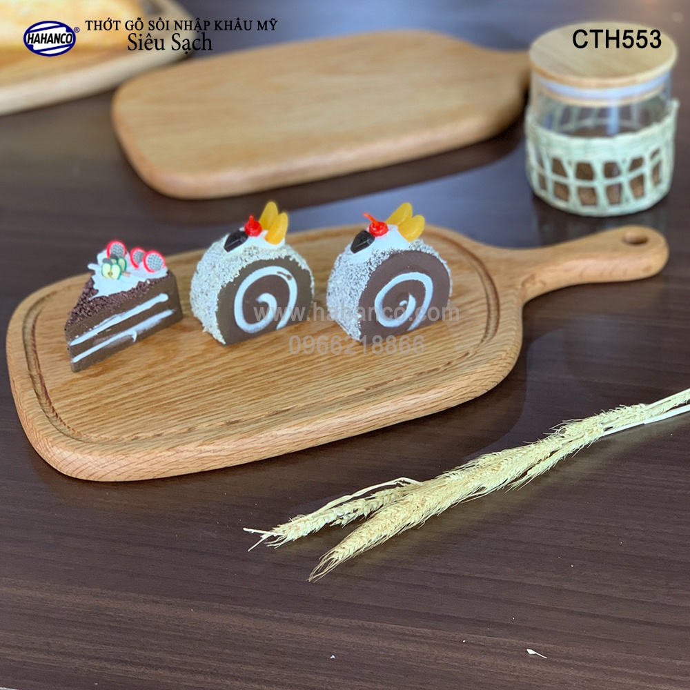 Thớt Tay Cầm Gỗ Sồi HAHANCO Nhập Khẩu Mỹ Có Rãnh Bao Quanh/ Xuất Khẩu Châu Âu- CTH553