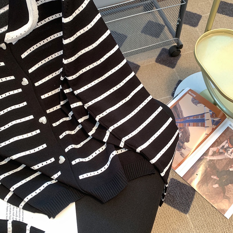 Áo Khoác cardigan Dệt Kim Tay Dài Kẻ Sọc Thời Trang Mùa Thu Cho Nữ