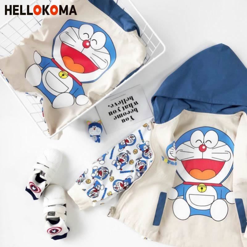 Áo Khoác Hai Mặt Có Mũ Trùm In Hình Doraemon Thời Trang Mùa Thu Dành Cho Bé Trai / Bé Gái