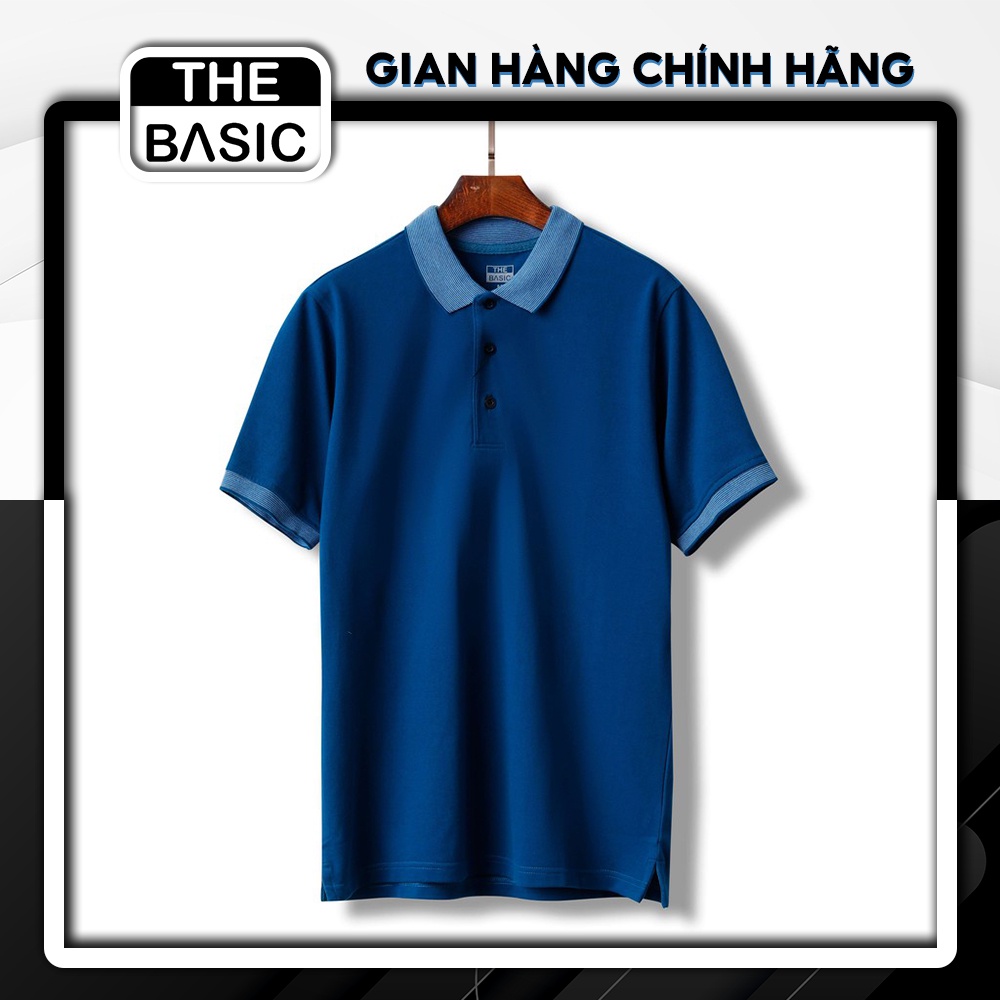 Áo Thun Nam THE BASIC Polo Xanh Coban phối cổ vải Cá Sấu 65/35 co giãn 4 chiều, bền màu lâu phai - BBCV022