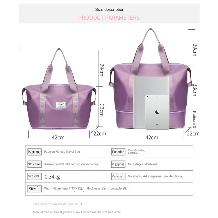 Túi Xách JASMIN NOIR Du Lịch / Tập Yoga Chia Ngăn Khô Ướt Chất Liệu Nylon Kích Cỡ Lớn Tiện Dụng Dành Cho Nữ