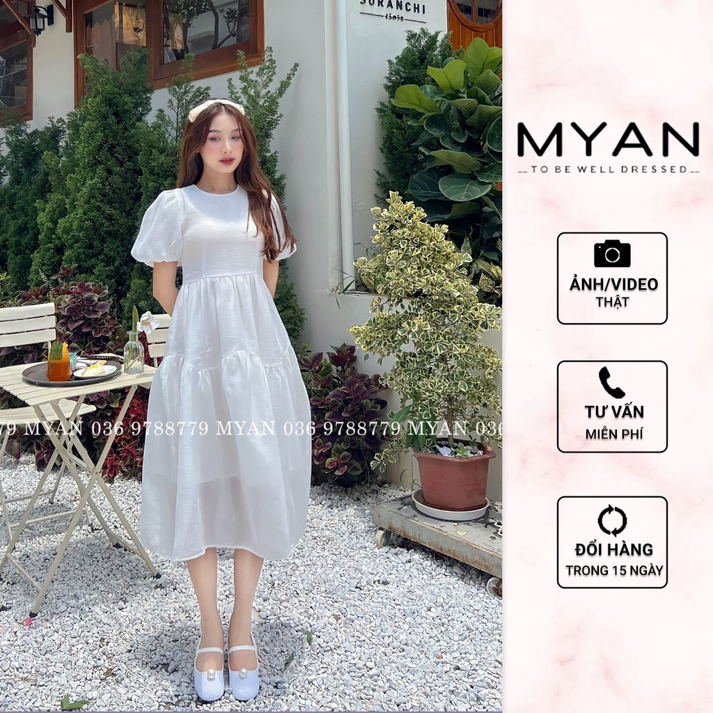 Váy Xòe Dáng Dài MYAN Đầm Voan Tơ Thiết Kê 2 Tầng Tay Chuông Màu Pastel (Hồng, Xanh, Bơ, Kem, Trắng) VVN062208