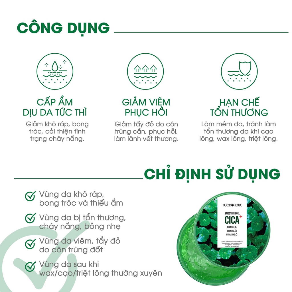 Gel Dưỡng Rau Má Làm Dịu Da, Phục Hồi Foodaholic Cica+ Soothing Gel 300ml