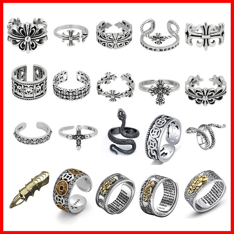 nhẫn titan/Nhẫn Chrome Heart Thép Không Gỉ Phong Cách Cá Tính Dành Cho Nam Nữ