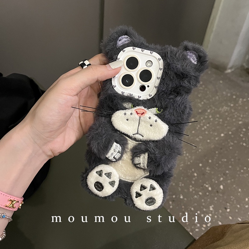 Ốp Điện Thoại Phủ Lông Họa Tiết Chú Mèo Dễ Thương Cho Iphone 14pro Max Iphone13 / 12 New 11 14pro X / XR 13Promax