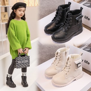 Giày boot martin cổ cao phối khóa kéo thời trang mùa thu 2021 năng động cho bé gái 26-37