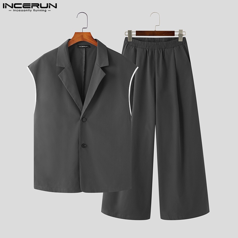 Bộ đồ INCERUN gồm áo ghi lê không tay và quần dài ống loe thời trang cho nam