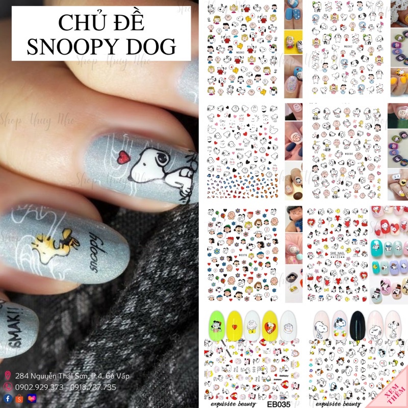 Sticker,hình dán móng tay hoạ tiết hoạt hình chú chó Snoopy dễ thương trang trí móng tay nail