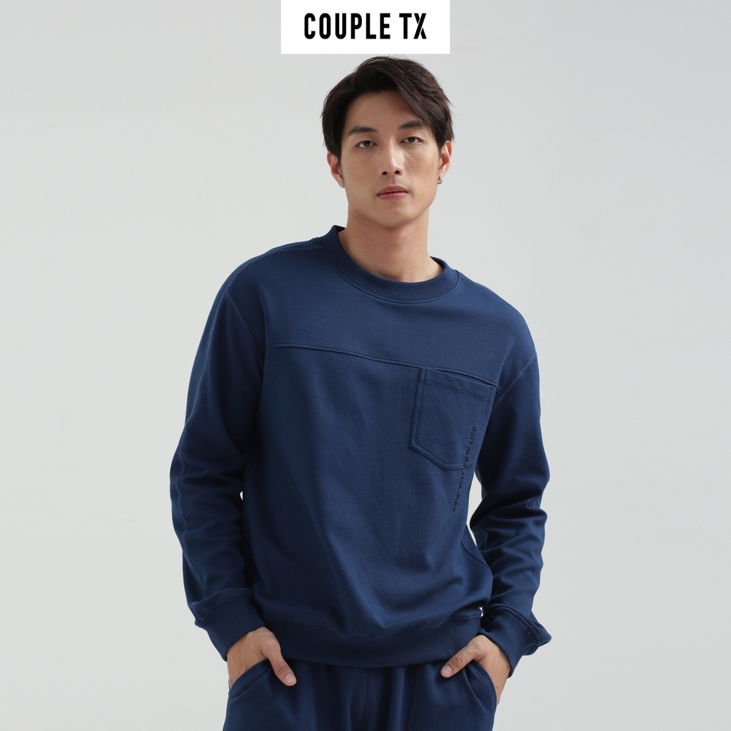 Áo Sweater Nam Couple TX Vải Gân Chéo Thêu Typo Túi MSW 1017