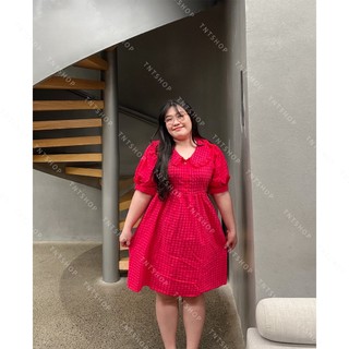 ĐẦM CARO HỒNG CỔ BÈO  [ TNT Shop Bigsize 60kg - 90kg ]