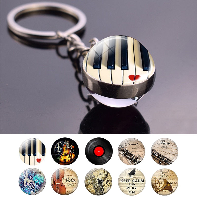 Móc Khóa Mặt Kính / Chìa Khóa Xe Hơi Hình Đàn Piano / Kèn Clarinet / Violin Bằng Kim Loại