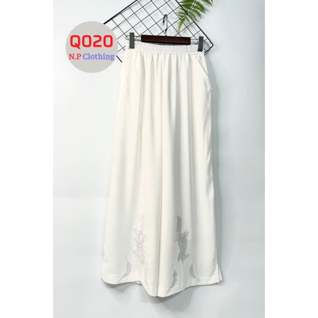 Quần Trung Niên Q010, Mẫu Quần Dài Nữ Thêu Hoa Trung Niên Ống Rộng Thoải Mái, Thời Trang Trung Niên